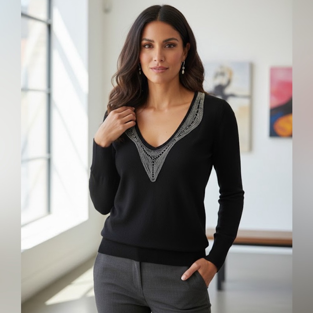 Moda International | Black Lightweight Pullover Sweater